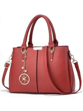 Wome Red Leather 3 Zipper Compartments Adjustable Long Strap Shoulder Bags